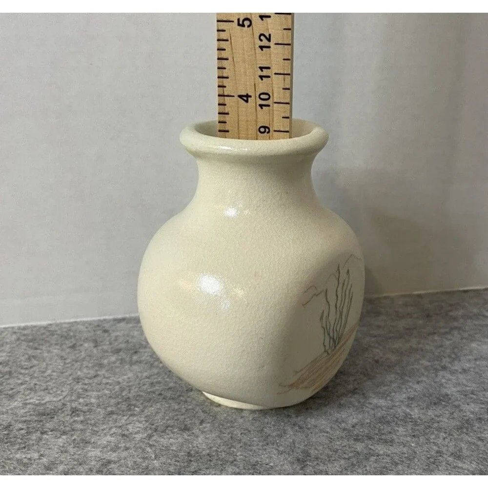 Vintage Southwestern Studio Art Pottery Vase Hand Painted Desert Cactus Mini